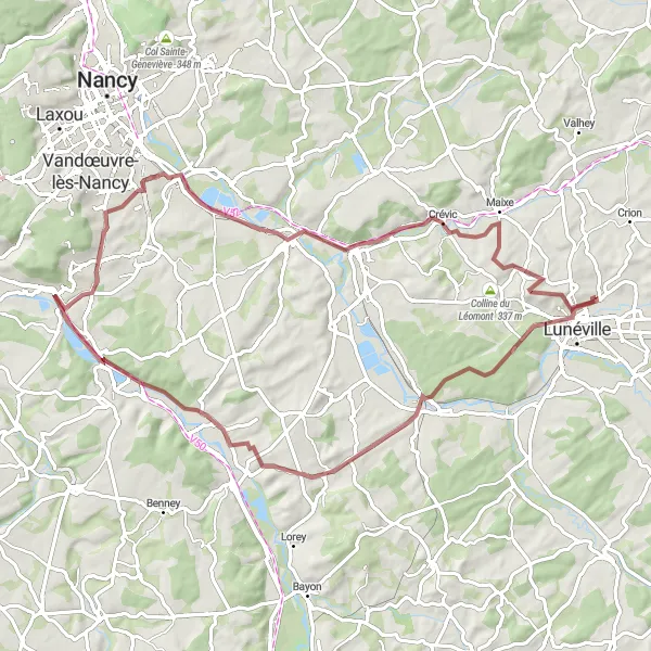 Map miniature of "Chanteheux Adventure Loop" cycling inspiration in Lorraine, France. Generated by Tarmacs.app cycling route planner