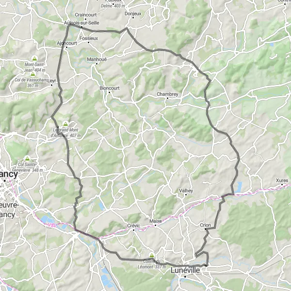 Miniature de la carte de l'inspiration cycliste "Parcours autour de Réchicourt-la-Petite" dans la Lorraine, France. Générée par le planificateur d'itinéraire cycliste Tarmacs.app