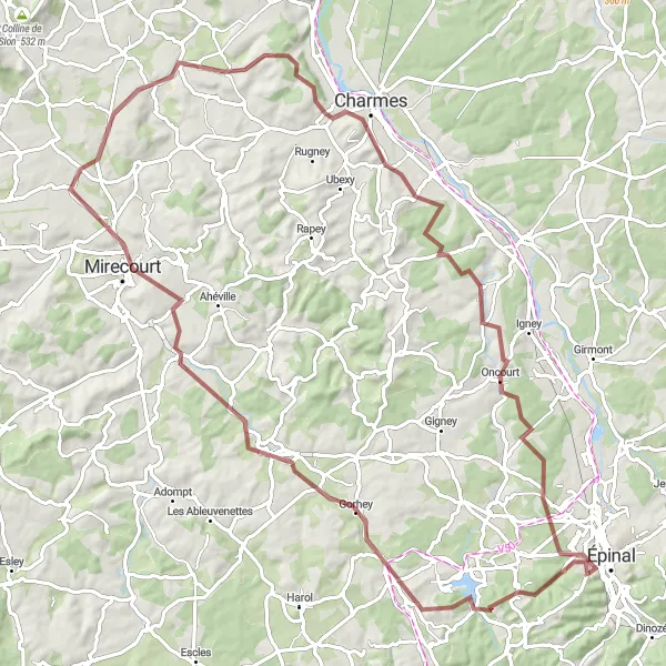 Map miniature of "Gorhey Loop" cycling inspiration in Lorraine, France. Generated by Tarmacs.app cycling route planner