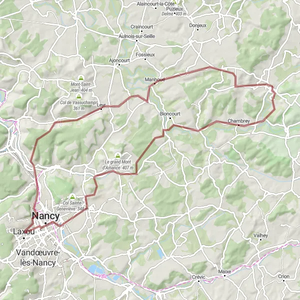 Miniature de la carte de l'inspiration cycliste "Les Sentiers de Saulnois" dans la Lorraine, France. Générée par le planificateur d'itinéraire cycliste Tarmacs.app