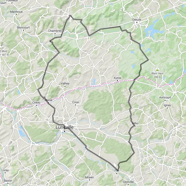 Miniature de la carte de l'inspiration cycliste "Les Vallées de Meurthe" dans la Lorraine, France. Générée par le planificateur d'itinéraire cycliste Tarmacs.app