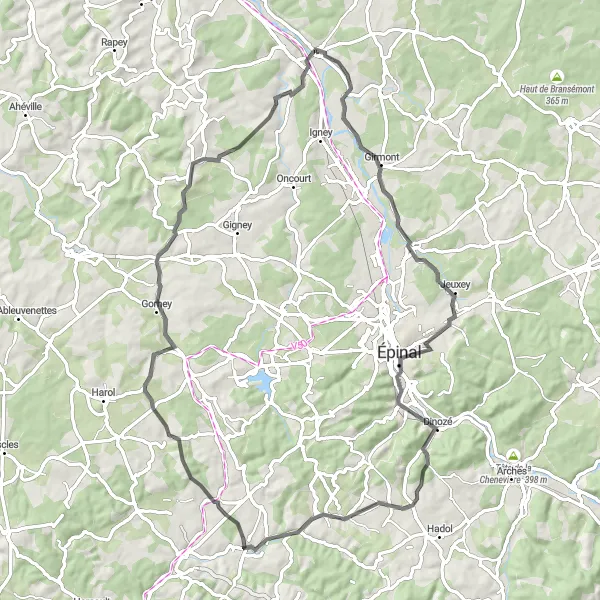 Map miniature of "The Valley Adventure" cycling inspiration in Lorraine, France. Generated by Tarmacs.app cycling route planner