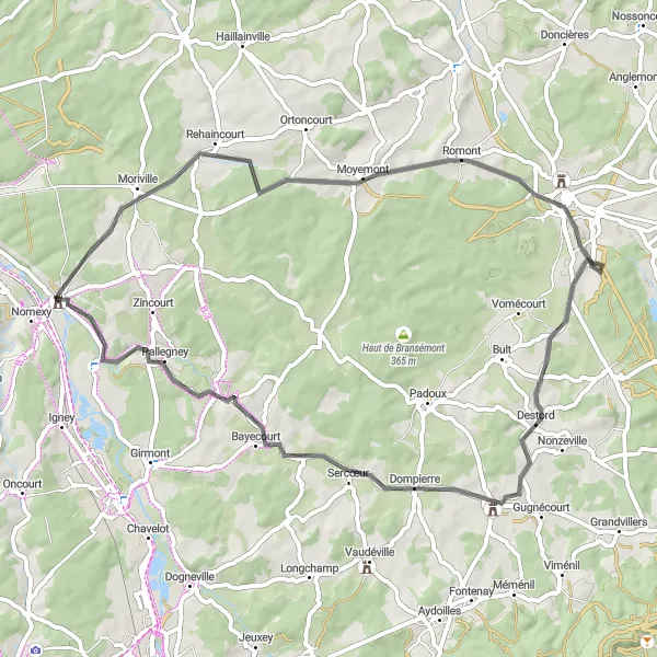 Map miniature of "Moyemont Loop" cycling inspiration in Lorraine, France. Generated by Tarmacs.app cycling route planner