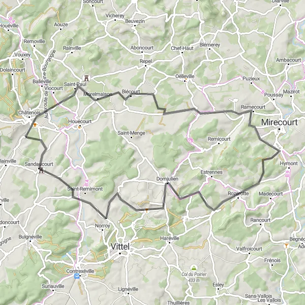 Miniature de la carte de l'inspiration cycliste "Parcours Cycliste à travers Morelmaison et Sandaucourt" dans la Lorraine, France. Générée par le planificateur d'itinéraire cycliste Tarmacs.app