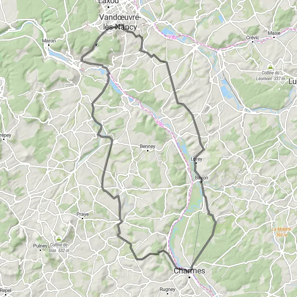 Map miniature of "Countryside Exploration" cycling inspiration in Lorraine, France. Generated by Tarmacs.app cycling route planner