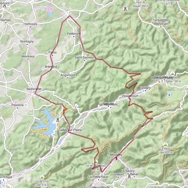 Miniature de la carte de l'inspiration cycliste "Circuit autour de Cirey-sur-Vezouze" dans la Lorraine, France. Générée par le planificateur d'itinéraire cycliste Tarmacs.app