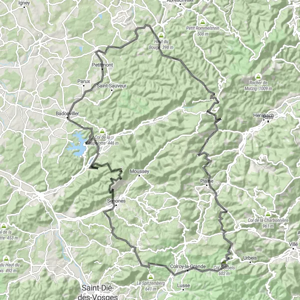 Miniature de la carte de l'inspiration cycliste "Circuit des Sommets de Lorraine" dans la Lorraine, France. Générée par le planificateur d'itinéraire cycliste Tarmacs.app