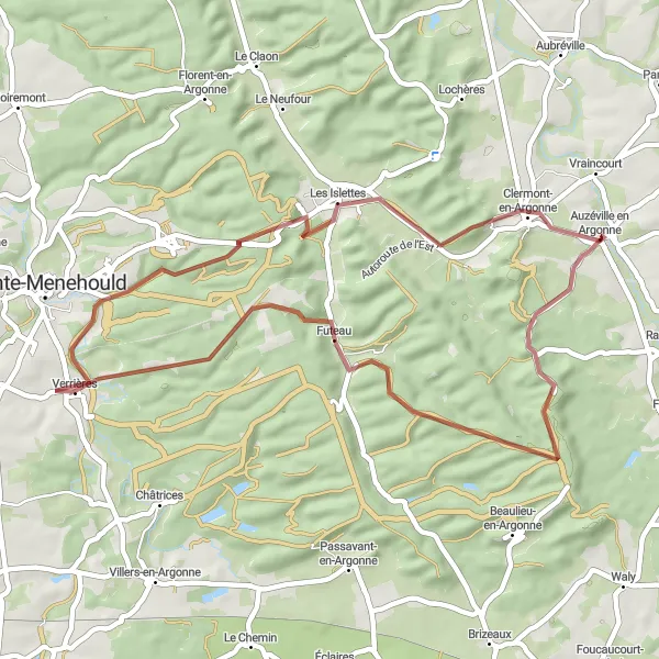 Map miniature of "The Gravel Discovery" cycling inspiration in Lorraine, France. Generated by Tarmacs.app cycling route planner