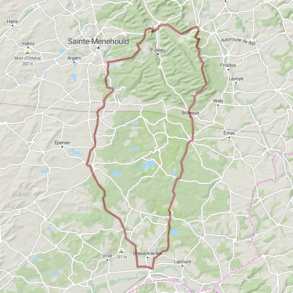 Map miniature of "Scenic Ride to Givry-en-Argonne" cycling inspiration in Lorraine, France. Generated by Tarmacs.app cycling route planner