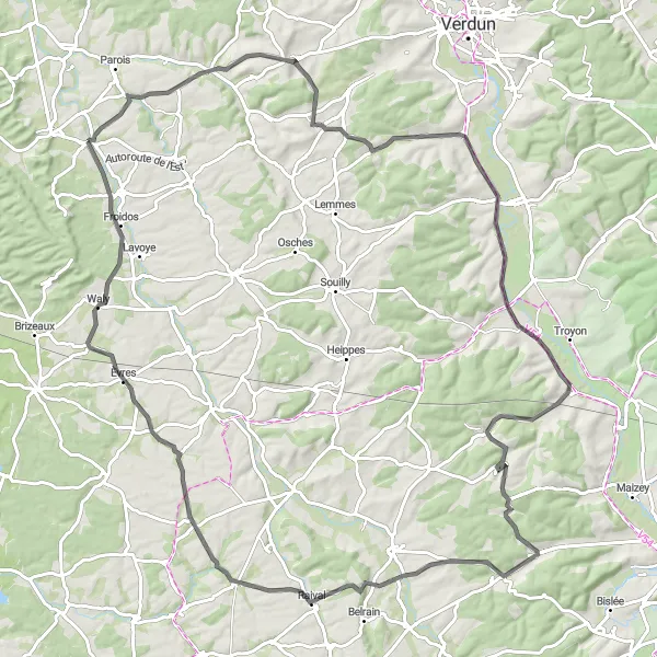 Map miniature of "The Dombasle Challenge" cycling inspiration in Lorraine, France. Generated by Tarmacs.app cycling route planner