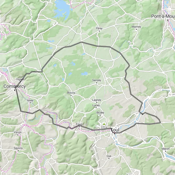 Miniature de la carte de l'inspiration cycliste "Circuit des Vallées" dans la Lorraine, France. Générée par le planificateur d'itinéraire cycliste Tarmacs.app