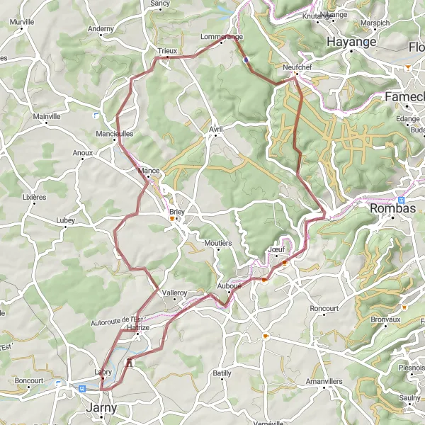 Miniature de la carte de l'inspiration cycliste "Circuit des Bois et des Vallées" dans la Lorraine, France. Générée par le planificateur d'itinéraire cycliste Tarmacs.app