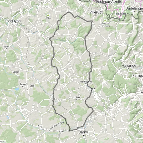 Map miniature of "Exploring the Val de Fer" cycling inspiration in Lorraine, France. Generated by Tarmacs.app cycling route planner