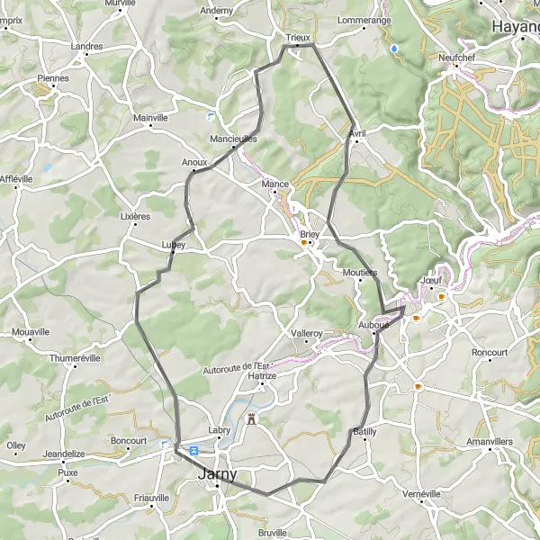 Map miniature of "Abbéville-lès-Conflans Discovery" cycling inspiration in Lorraine, France. Generated by Tarmacs.app cycling route planner