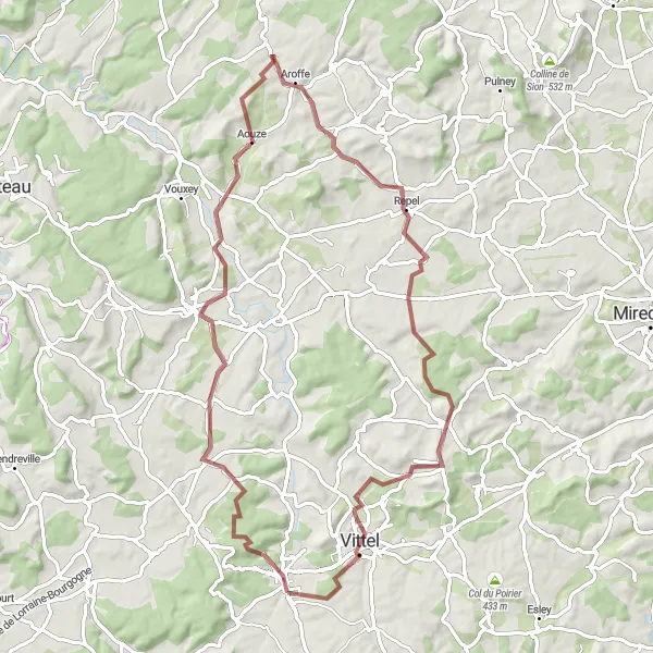 Miniature de la carte de l'inspiration cycliste "Les Collines de l'Ouest Vosges" dans la Lorraine, France. Générée par le planificateur d'itinéraire cycliste Tarmacs.app