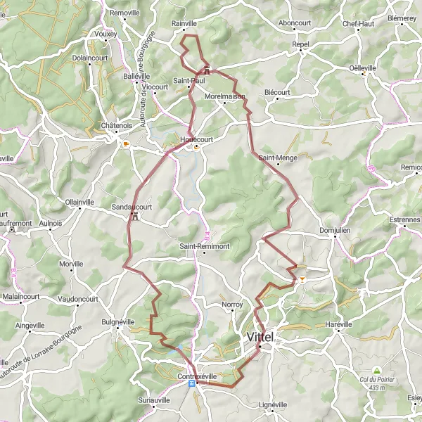 Map miniature of "Scenic Adventure in Sandaucourt" cycling inspiration in Lorraine, France. Generated by Tarmacs.app cycling route planner