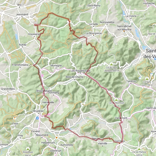 Miniature de la carte de l'inspiration cycliste "Grande Boucle des Vosges en Gavel" dans la Lorraine, France. Générée par le planificateur d'itinéraire cycliste Tarmacs.app