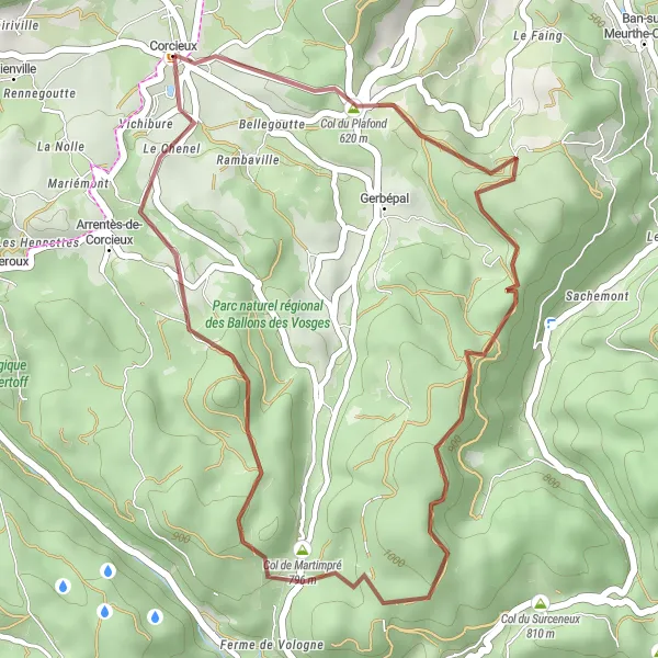 Map miniature of "Gravel Adventure in the Vosges Mountains" cycling inspiration in Lorraine, France. Generated by Tarmacs.app cycling route planner