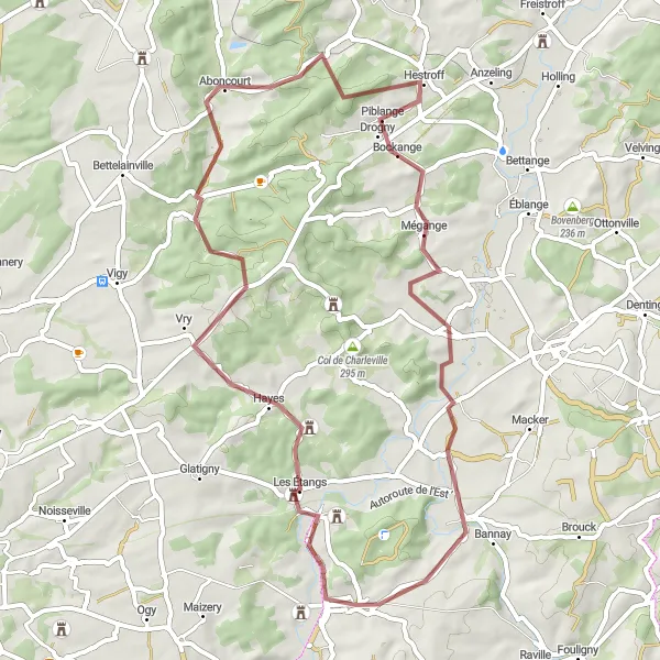 Map miniature of "Around Hayes" cycling inspiration in Lorraine, France. Generated by Tarmacs.app cycling route planner