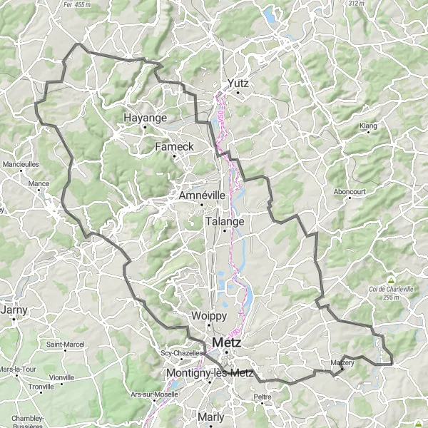 Map miniature of "Metz Loop" cycling inspiration in Lorraine, France. Generated by Tarmacs.app cycling route planner