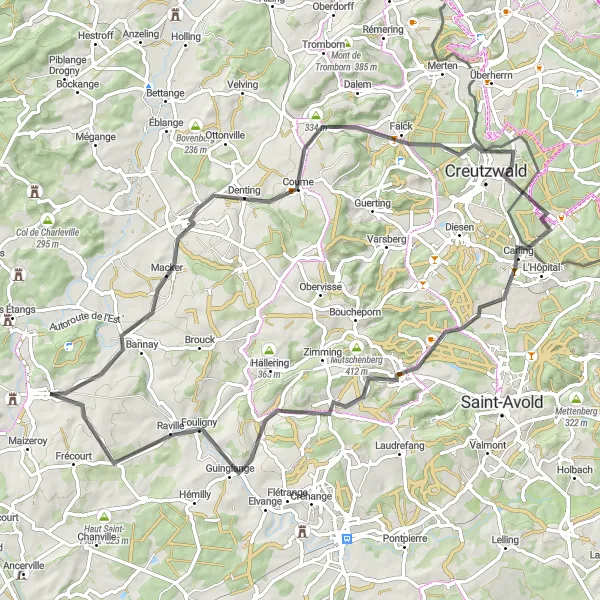 Map miniature of "Moselle Valley Ride" cycling inspiration in Lorraine, France. Generated by Tarmacs.app cycling route planner