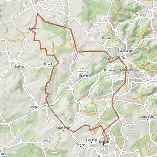 Map miniature of "Hidden Gem Gravel Ride" cycling inspiration in Lorraine, France. Generated by Tarmacs.app cycling route planner