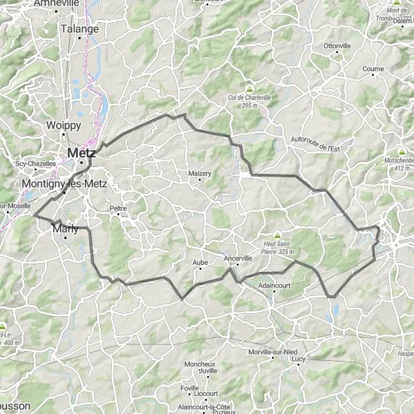 Map miniature of "Historical Villages & Scenic Views" cycling inspiration in Lorraine, France. Generated by Tarmacs.app cycling route planner