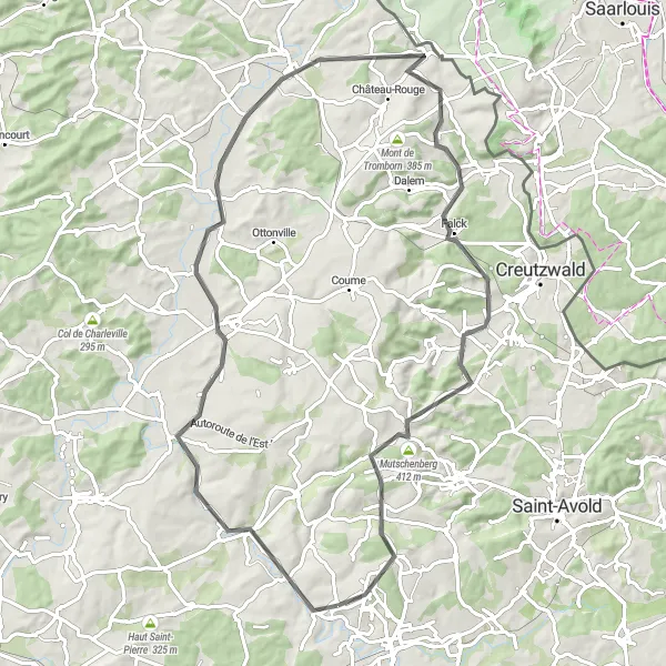 Map miniature of "Moselle Valley Loop" cycling inspiration in Lorraine, France. Generated by Tarmacs.app cycling route planner