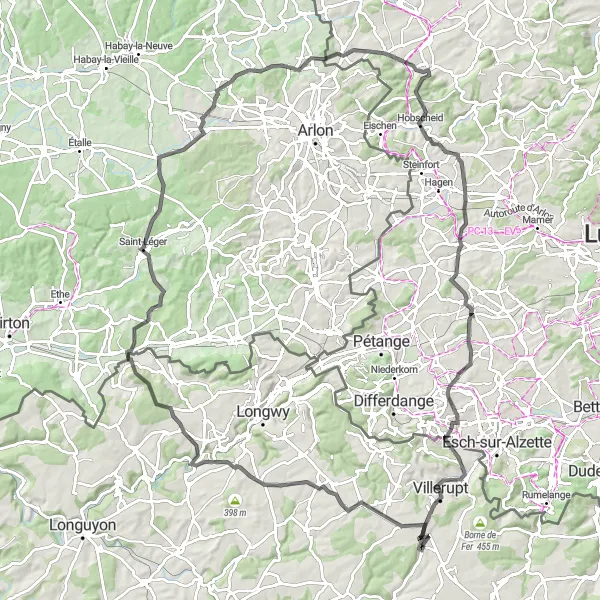 Map miniature of "Chenières and Zolwerknapp Road Loop" cycling inspiration in Lorraine, France. Generated by Tarmacs.app cycling route planner