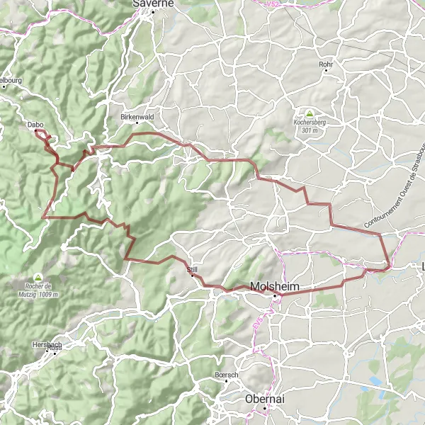 Miniature de la carte de l'inspiration cycliste "Boucle des Coteaux Vosgiens" dans la Lorraine, France. Générée par le planificateur d'itinéraire cycliste Tarmacs.app