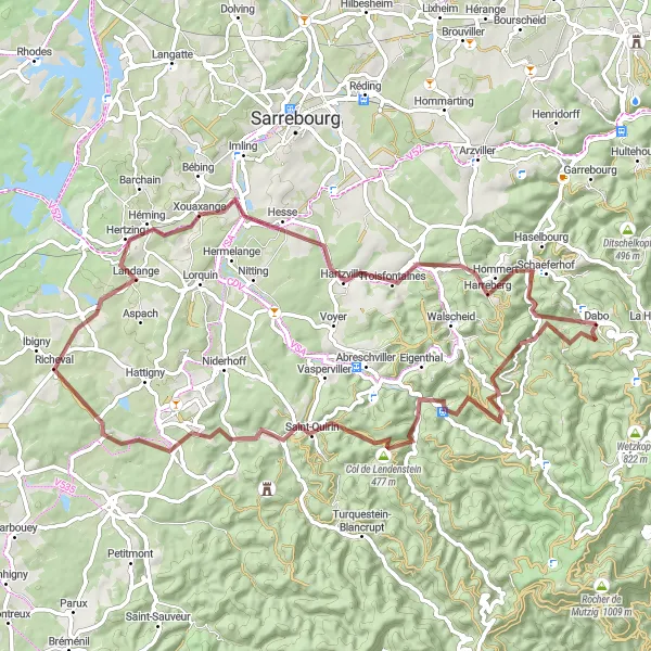 Miniature de la carte de l'inspiration cycliste "Tour du Grand Soldat" dans la Lorraine, France. Générée par le planificateur d'itinéraire cycliste Tarmacs.app