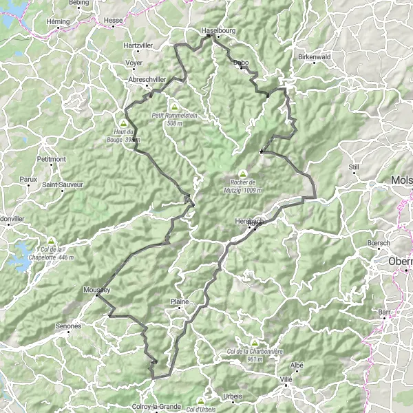 Map miniature of "Magical Castles and Striking Landscapes" cycling inspiration in Lorraine, France. Generated by Tarmacs.app cycling route planner