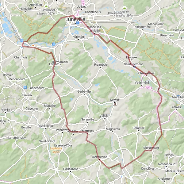 Map miniature of "Exploring the Vosges" cycling inspiration in Lorraine, France. Generated by Tarmacs.app cycling route planner