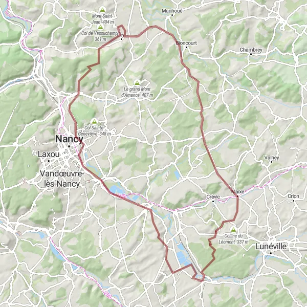 Miniature de la carte de l'inspiration cycliste "Aventure en forêt de Lorraine" dans la Lorraine, France. Générée par le planificateur d'itinéraire cycliste Tarmacs.app