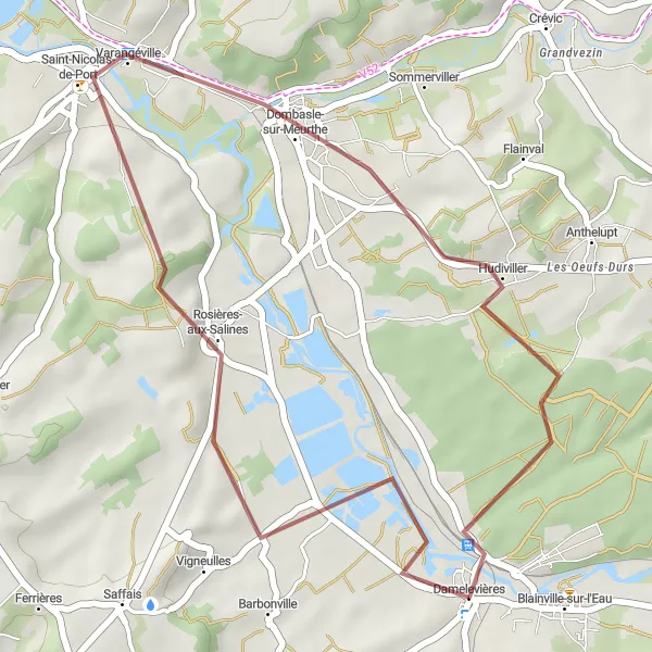 Map miniature of "Damelevières and Beyond" cycling inspiration in Lorraine, France. Generated by Tarmacs.app cycling route planner