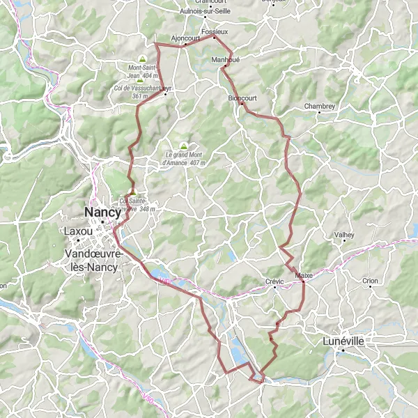 Map miniature of "Moselle Valley Adventure" cycling inspiration in Lorraine, France. Generated by Tarmacs.app cycling route planner
