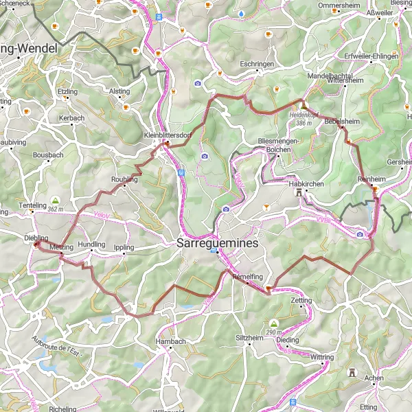 Map miniature of "Gravel Adventure in Lorraine" cycling inspiration in Lorraine, France. Generated by Tarmacs.app cycling route planner