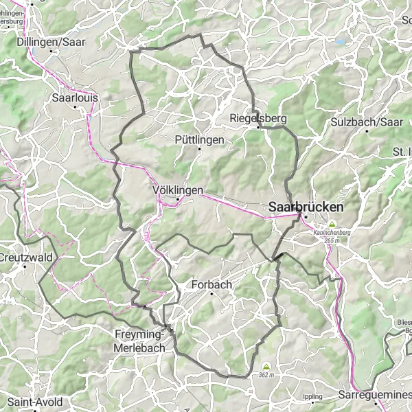 Map miniature of "Challenging Road Cycling Adventure" cycling inspiration in Lorraine, France. Generated by Tarmacs.app cycling route planner