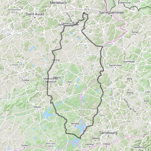 Map miniature of "Diebling Road Cycling Route" cycling inspiration in Lorraine, France. Generated by Tarmacs.app cycling route planner