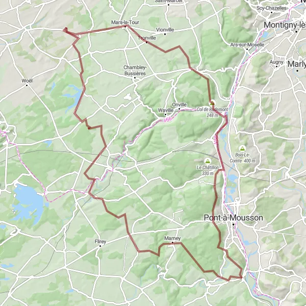 Map miniature of "Lironville to Jezainville Gravel Challenge" cycling inspiration in Lorraine, France. Generated by Tarmacs.app cycling route planner