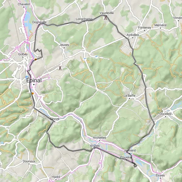 Map miniature of "Scenic Road Cycling in Vosges" cycling inspiration in Lorraine, France. Generated by Tarmacs.app cycling route planner