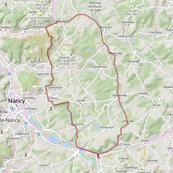 Map miniature of "Scenic Gravel Loop via Le Pain de Sucre" cycling inspiration in Lorraine, France. Generated by Tarmacs.app cycling route planner