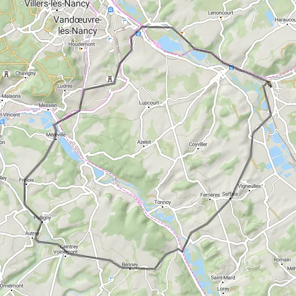 Map miniature of "Road Cycling Adventure to Saint-Nicolas-de-Port" cycling inspiration in Lorraine, France. Generated by Tarmacs.app cycling route planner