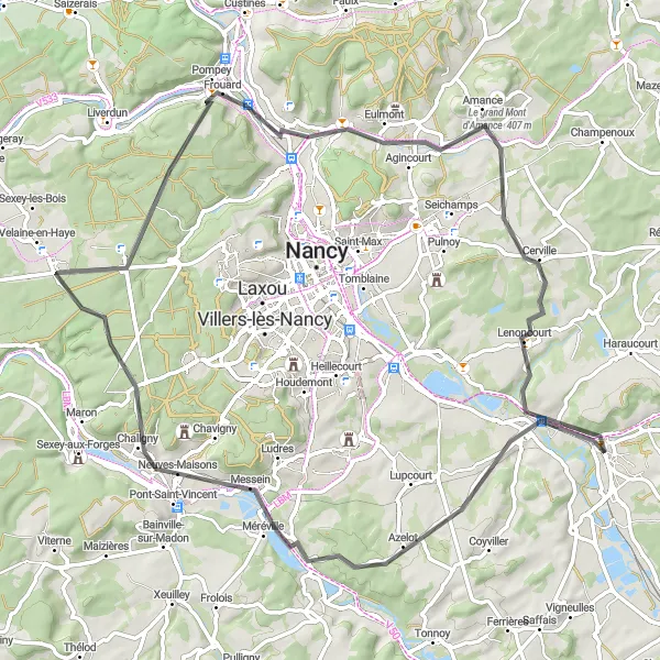 Map miniature of "The Azelot Loop" cycling inspiration in Lorraine, France. Generated by Tarmacs.app cycling route planner