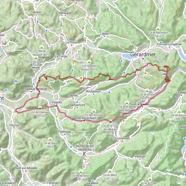 Miniature de la carte de l'inspiration cycliste "Sentier des Sommets" dans la Lorraine, France. Générée par le planificateur d'itinéraire cycliste Tarmacs.app