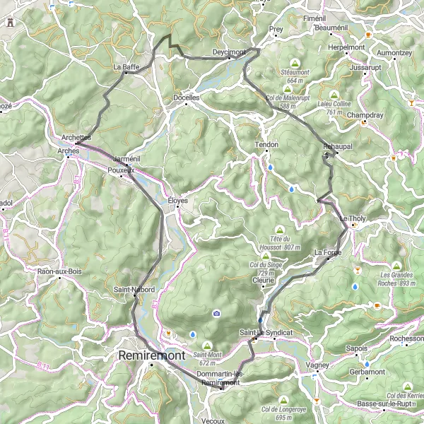 Map miniature of "Mountainous Excursion in Saint-Nabord" cycling inspiration in Lorraine, France. Generated by Tarmacs.app cycling route planner