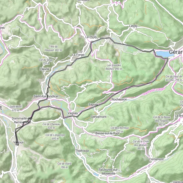 Map miniature of "The Valley Ride" cycling inspiration in Lorraine, France. Generated by Tarmacs.app cycling route planner