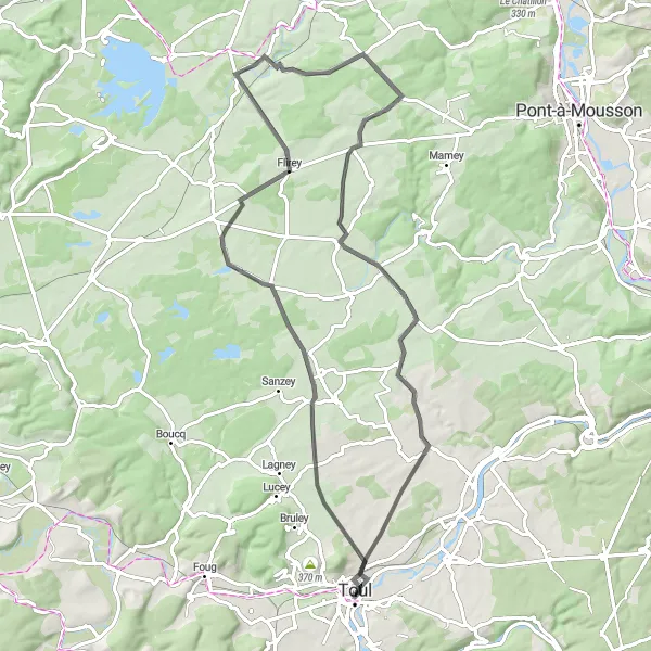 Miniature de la carte de l'inspiration cycliste "Circuit bucolique autour de Toul" dans la Lorraine, France. Générée par le planificateur d'itinéraire cycliste Tarmacs.app