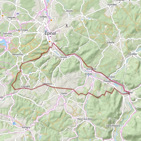 Map miniature of "Gravel exploration of the Western Vosges" cycling inspiration in Lorraine, France. Generated by Tarmacs.app cycling route planner