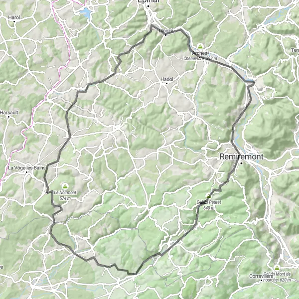 Map miniature of "The Epic Éloyes Adventure" cycling inspiration in Lorraine, France. Generated by Tarmacs.app cycling route planner